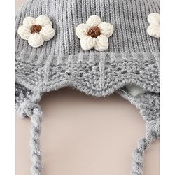 Babyhug Woollen Cap with Knot & Floral Applique Red - Diameter 22.5 cm