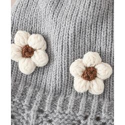 Babyhug Woollen Cap with Knot & Floral Applique Red - Diameter 22.5 cm