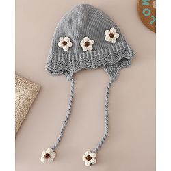 Babyhug Woollen Cap with Knot & Floral Applique Red - Diameter 22.5 cm