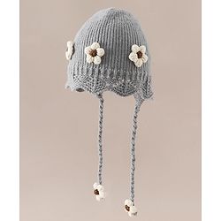 Babyhug Woollen Cap with Knot & Floral Applique Red - Diameter 22.5 cm