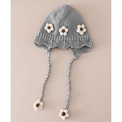 Babyhug Woollen Cap with Knot & Floral Applique Red - Diameter 22.5 cm