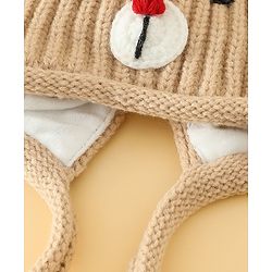 Babyhug Woollen Cap with Knot & Reindeer Applique Beige - Diameter 18 cm