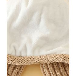 Babyhug Woollen Cap with Knot & Reindeer Applique Beige - Diameter 18 cm