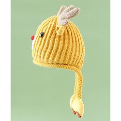 Babyhug Woollen Cap with Knot & Reindeer Applique Beige - Diameter 18 cm