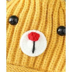 Babyhug Woollen Cap with Knot & Reindeer Applique Beige - Diameter 18 cm