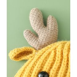 Babyhug Woollen Cap with Knot & Reindeer Applique Beige - Diameter 18 cm