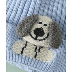Babyhug Woollen Cap with Ear and Kitten Applique Light Blue - Diameter 19.5 cm