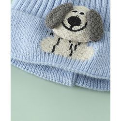 Babyhug Woollen Cap with Ear and Kitten Applique Light Blue - Diameter 19.5 cm