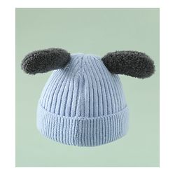 Babyhug Woollen Cap with Ear and Kitten Applique Light Blue - Diameter 19.5 cm