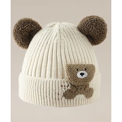 Babyhug Woollen Cap with Ear and Kitten Applique Light Blue - Diameter 19.5 cm