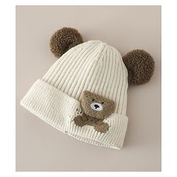 Babyhug Woollen Cap with Ear and Kitten Applique Light Blue - Diameter 19.5 cm