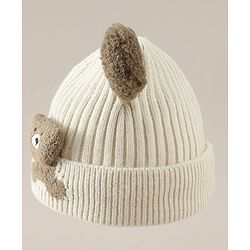 Babyhug Woollen Cap with Ear and Kitten Applique Light Blue - Diameter 19.5 cm