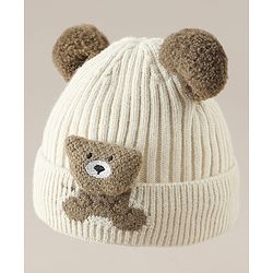 Babyhug Woollen Cap with Ear and Kitten Applique Light Blue - Diameter 19.5 cm