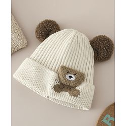 Babyhug Woollen Cap with Ear and Kitten Applique Light Blue - Diameter 19.5 cm