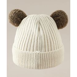 Babyhug Woollen Cap with Ear and Kitten Applique Light Blue - Diameter 19.5 cm
