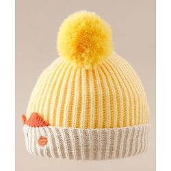 Babyhug Woollen Pom Pom Cap With Puppy Design Red - Diameter 11 cm