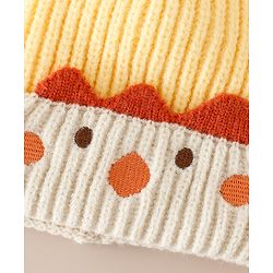 Babyhug Woollen Pom Pom Cap With Puppy Design Red - Diameter 11 cm
