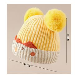 Babyhug Woollen Pom Pom Cap With Puppy Design Red - Diameter 11 cm