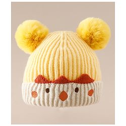 Babyhug Woollen Pom Pom Cap With Puppy Design Red - Diameter 11 cm