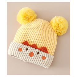 Babyhug Woollen Pom Pom Cap With Puppy Design Red - Diameter 11 cm