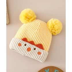 Babyhug Woollen Pom Pom Cap With Puppy Design Red - Diameter 11 cm