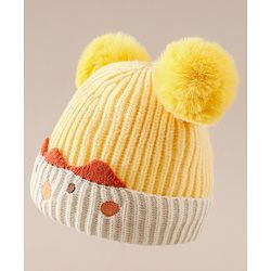 Babyhug Woollen Pom Pom Cap With Puppy Design Red - Diameter 11 cm