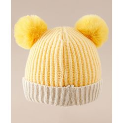 Babyhug Woollen Pom Pom Cap With Puppy Design Red - Diameter 11 cm