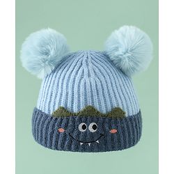 Babyhug Woollen Pom Pom Cap With Puppy Design Red - Diameter 11 cm