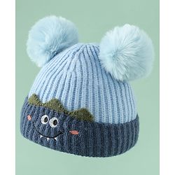 Babyhug Woollen Pom Pom Cap With Puppy Design Red - Diameter 11 cm