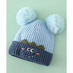 Babyhug Woollen Pom Pom Cap With Puppy Design Red - Diameter 11 cm