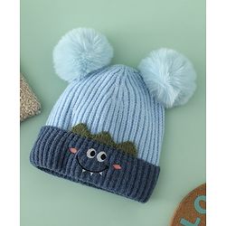 Babyhug Woollen Pom Pom Cap With Puppy Design Red - Diameter 11 cm