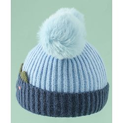 Babyhug Woollen Pom Pom Cap With Puppy Design Red - Diameter 11 cm