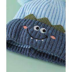 Babyhug Woollen Pom Pom Cap With Puppy Design Red - Diameter 11 cm