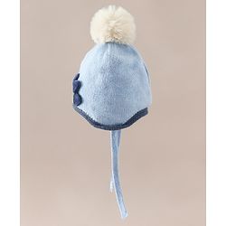 Babyhug Woollen Cap with Pom Pom & Knot with Crocodile Design & Applique Light Blue - Diameter 21 cm