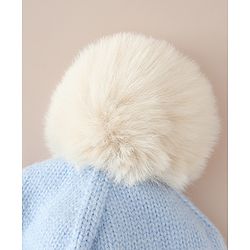 Babyhug Woollen Cap with Pom Pom & Knot with Crocodile Design & Applique Light Blue - Diameter 21 cm