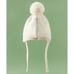 Babyhug Woollen Cap with Pom Pom & Knot with Crocodile Design & Applique Light Blue - Diameter 21 cm