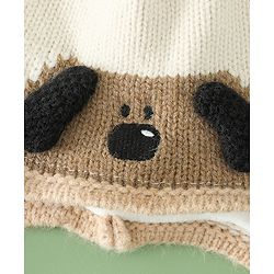 Babyhug Woollen Cap with Pom Pom & Knot with Crocodile Design & Applique Light Blue - Diameter 21 cm