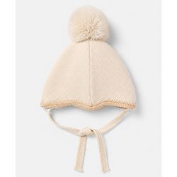 Babyhug Woollen Cap with Pom Pom & Knot with Crocodile Design & Applique Light Blue - Diameter 21 cm