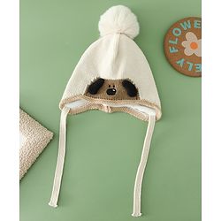 Babyhug Woollen Cap with Pom Pom & Knot with Crocodile Design & Applique Light Blue - Diameter 21 cm