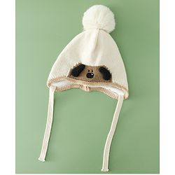Babyhug Woollen Cap with Pom Pom & Knot with Crocodile Design & Applique Light Blue - Diameter 21 cm