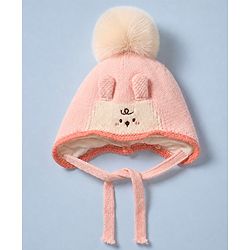 Babyhug Woollen Cap with Pom Pom & Knot with Crocodile Design & Applique Light Blue - Diameter 21 cm
