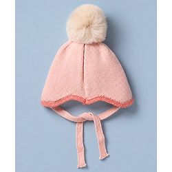 Babyhug Woollen Cap with Pom Pom & Knot with Crocodile Design & Applique Light Blue - Diameter 21 cm