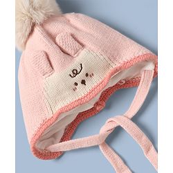 Babyhug Woollen Cap with Pom Pom & Knot with Crocodile Design & Applique Light Blue - Diameter 21 cm