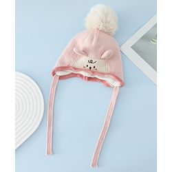 Babyhug Woollen Cap with Pom Pom & Knot with Crocodile Design & Applique Light Blue - Diameter 21 cm