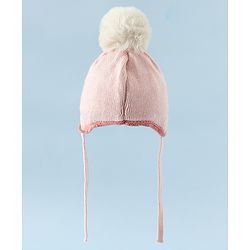 Babyhug Woollen Cap with Pom Pom & Knot with Crocodile Design & Applique Light Blue - Diameter 21 cm