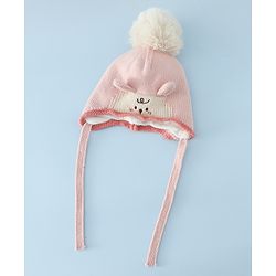 Babyhug Woollen Cap with Pom Pom & Knot with Crocodile Design & Applique Light Blue - Diameter 21 cm