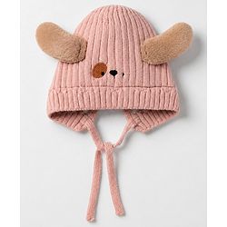 Babyhug Woollen Cap with Knot and Ear Design Pink - Diameter 19 cm