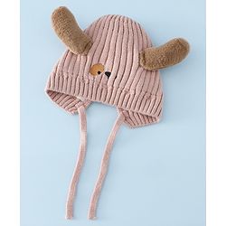 Babyhug Woollen Cap with Knot and Ear Design Pink - Diameter 19 cm