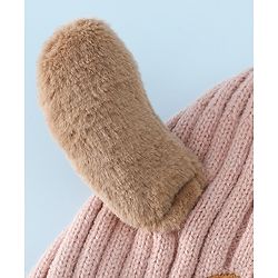 Babyhug Woollen Cap with Knot and Ear Design Pink - Diameter 19 cm