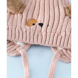 Babyhug Woollen Cap with Knot and Ear Design Pink - Diameter 19 cm